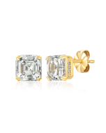 Crislu Royal Asscher Cut Stud Earrings Finished in 18kt Yellow Gold