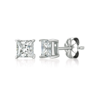 Crislu Solitaire Princess Stud Earrings Finished in Pure Platinum