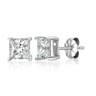 Crislu Solitaire Princess Stud Earrings Finished in Pure Platinum